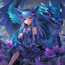 Load image into Gallery viewer, Diamond Painting - Full Round - dragon and girl (40*40CM)