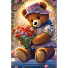 Load image into Gallery viewer, Diamond Painting - Full Round - bear holding rose (40*60CM)