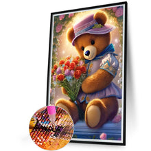 Load image into Gallery viewer, Diamond Painting - Full Round - bear holding rose (40*60CM)