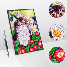 Load image into Gallery viewer, 50 Pages A5 Special Shaped Diamond Painting Diary Book for Teen(Flower Bush Cat)