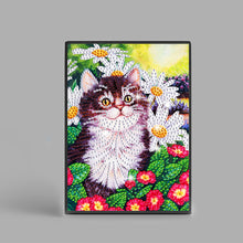 Load image into Gallery viewer, 50 Pages A5 Special Shaped Diamond Painting Diary Book for Teen(Flower Bush Cat)