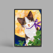 Load image into Gallery viewer, 50 Pages A5 Special Shaped Diamond Painting Diary Book (Cat Under the Moon)