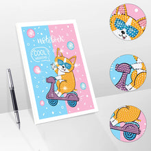 Load image into Gallery viewer, 50 Pages A5 Special Shaped Diamond Painting Diary Book (Corgi on Motorbike)