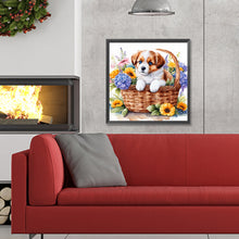 Load image into Gallery viewer, Diamond Painting - Full Round - dog in flower basket (30*30CM)