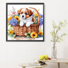 Load image into Gallery viewer, Diamond Painting - Full Round - dog in flower basket (30*30CM)