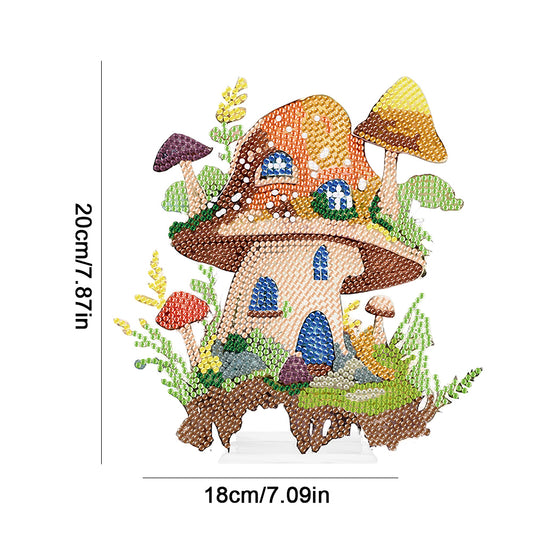 Mushroom House Round 5D DIY Diamond Art Tabletop Decorations for Office Decor