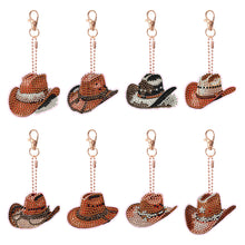 Load image into Gallery viewer, 6PCS Double Sided Diamond Painting Art Keychain Pendant for Beginner(Cowboy Hat)