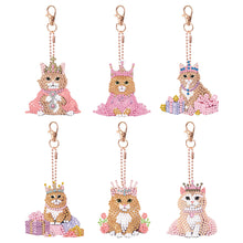 Load image into Gallery viewer, 6PCS Double Sided Diamond Painting Art Keychain Pendant (Crown Cat Princess)