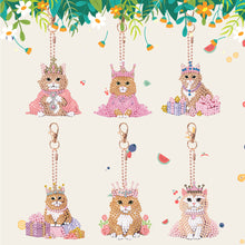 Load image into Gallery viewer, 6PCS Double Sided Diamond Painting Art Keychain Pendant (Crown Cat Princess)