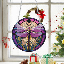 Load image into Gallery viewer, Acrylic Dragonfly Butterfly Round Single-Sided Diamond Painting Hanging Pendant
