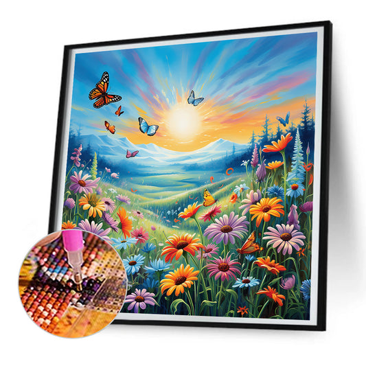 Diamond Painting - Full Round - Garden flowers butterflies (30*30CM)