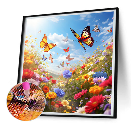 Diamond Painting - Full Round - Garden flowers butterflies (30*30CM)