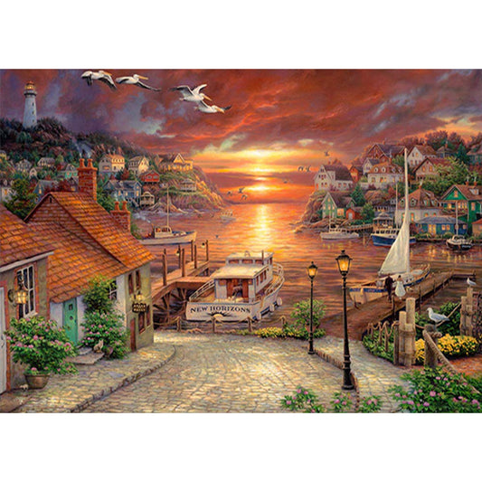 AB Diamond Painting - Full Round - seaside town (70*50CM)