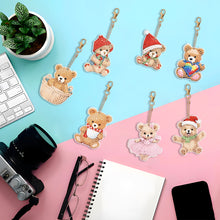 Load image into Gallery viewer, 7PCS Double Sided Special Shape Diamond Painting Art Keychain Pendant (Bear)