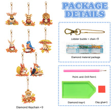 Load image into Gallery viewer, 9PCS Full Drill Keyring Bird Bear Double Sided Special Shape Diamond Art Keyring