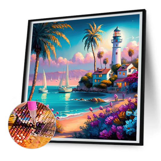 Diamond Painting - Full Round - beach lighthouse (30*30CM)