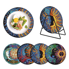 Load image into Gallery viewer, 4PCS Wooden Diamond Painted Placemats for Dining Table Decor (Sun and Moon)