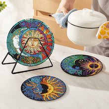 Load image into Gallery viewer, 4PCS Wooden Diamond Painted Placemats for Dining Table Decor (Sun and Moon)