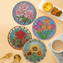 Load image into Gallery viewer, 4PCS Wooden Diamond Painted Placemats for Dining Table Decor (Bouquet #7)