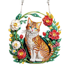 Load image into Gallery viewer, Special Shaped+Round Diamond Painting Wall Decor Wreath (Orange Cat and Flower)