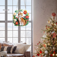 Load image into Gallery viewer, Special Shaped+Round Diamond Painting Wall Decor Wreath (Orange Cat and Flower)