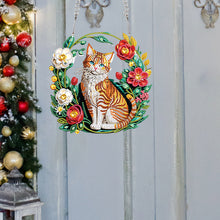 Load image into Gallery viewer, Special Shaped+Round Diamond Painting Wall Decor Wreath (Orange Cat and Flower)