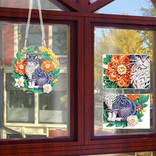 Load image into Gallery viewer, Special Shaped+Round Diamond Painting Wall Decor Wreath (Flower and Black Cat)