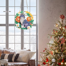 Load image into Gallery viewer, Special Shaped+Round Diamond Painting Wall Decor Wreath (Flower and Black Cat)