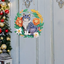 Load image into Gallery viewer, Special Shaped+Round Diamond Painting Wall Decor Wreath (Flower and Black Cat)