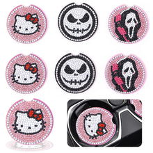 Load image into Gallery viewer, 6PCS Acrylic Diamond Painting Car Coasters for Adults Kids (Kitty Cat Skull)