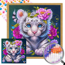Load image into Gallery viewer, AB Diamond Painting - Full Round - Flower and little white tiger (40*40CM)