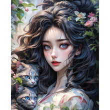 Load image into Gallery viewer, AB Diamond Painting - Full Round - girl and cat (40*50CM)