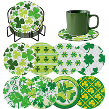 Load image into Gallery viewer, 8PCS Wooden Diamond Painting Art Coaster Kit with Holder (Saint Patricks Day #1)