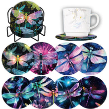 Load image into Gallery viewer, 8PCS Wooden Diamond Painting Art Coaster Kit with Holder (Dazzling Dragonfly)
