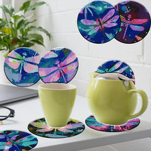 Load image into Gallery viewer, 8PCS Wooden Diamond Painting Art Coaster Kit with Holder (Dazzling Dragonfly)