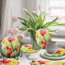 Load image into Gallery viewer, 8PCS Wooden Diamond Painting Art Coaster Kit with Holder for Adults Kids (Tulip)