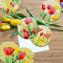 Load image into Gallery viewer, 8PCS Wooden Diamond Painting Art Coaster Kit with Holder for Adults Kids (Tulip)