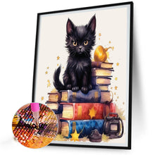 Load image into Gallery viewer, Diamond Painting - Full Round - black cat on book (40*50CM)
