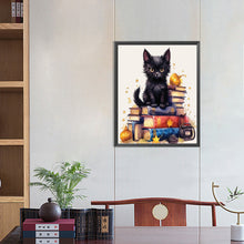 Load image into Gallery viewer, Diamond Painting - Full Round - black cat on book (40*50CM)