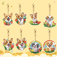 Load image into Gallery viewer, 8PCS Double Sided Round Diamond Painting Art Keychain Pendant (Rainbow Dog)