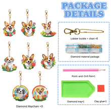 Load image into Gallery viewer, 8PCS Double Sided Round Diamond Painting Art Keychain Pendant (Rainbow Dog)