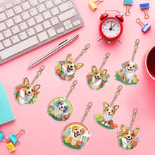 Load image into Gallery viewer, 8PCS Double Sided Round Diamond Painting Art Keychain Pendant (Rainbow Dog)