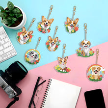 Load image into Gallery viewer, 8PCS Double Sided Round Diamond Painting Art Keychain Pendant (Rainbow Dog)