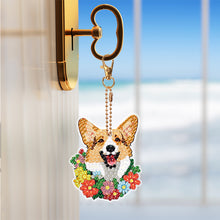 Load image into Gallery viewer, 8PCS Double Sided Round Diamond Painting Art Keychain Pendant (Rainbow Dog)