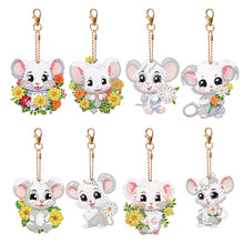Load image into Gallery viewer, 8PCS Double Sided Round Diamond Painting Art Keychain Pendant (White Mouse)