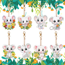 Load image into Gallery viewer, 8PCS Double Sided Round Diamond Painting Art Keychain Pendant (White Mouse)