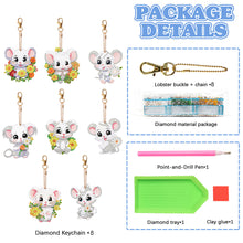 Load image into Gallery viewer, 8PCS Double Sided Round Diamond Painting Art Keychain Pendant (White Mouse)