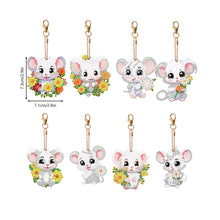 Load image into Gallery viewer, 8PCS Double Sided Round Diamond Painting Art Keychain Pendant (White Mouse)
