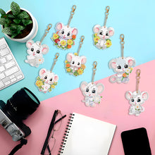 Load image into Gallery viewer, 8PCS Double Sided Round Diamond Painting Art Keychain Pendant (White Mouse)