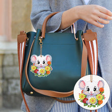 Load image into Gallery viewer, 8PCS Double Sided Round Diamond Painting Art Keychain Pendant (White Mouse)